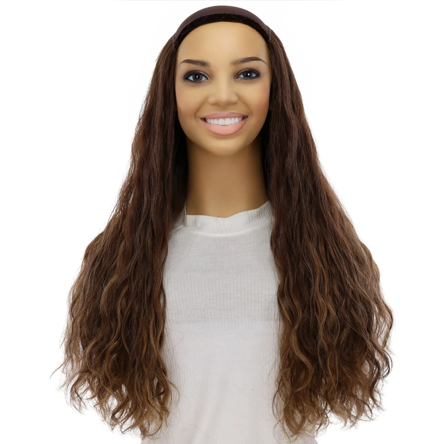 24" HatFall Wig Layered Medium Brown Balayage Wavy