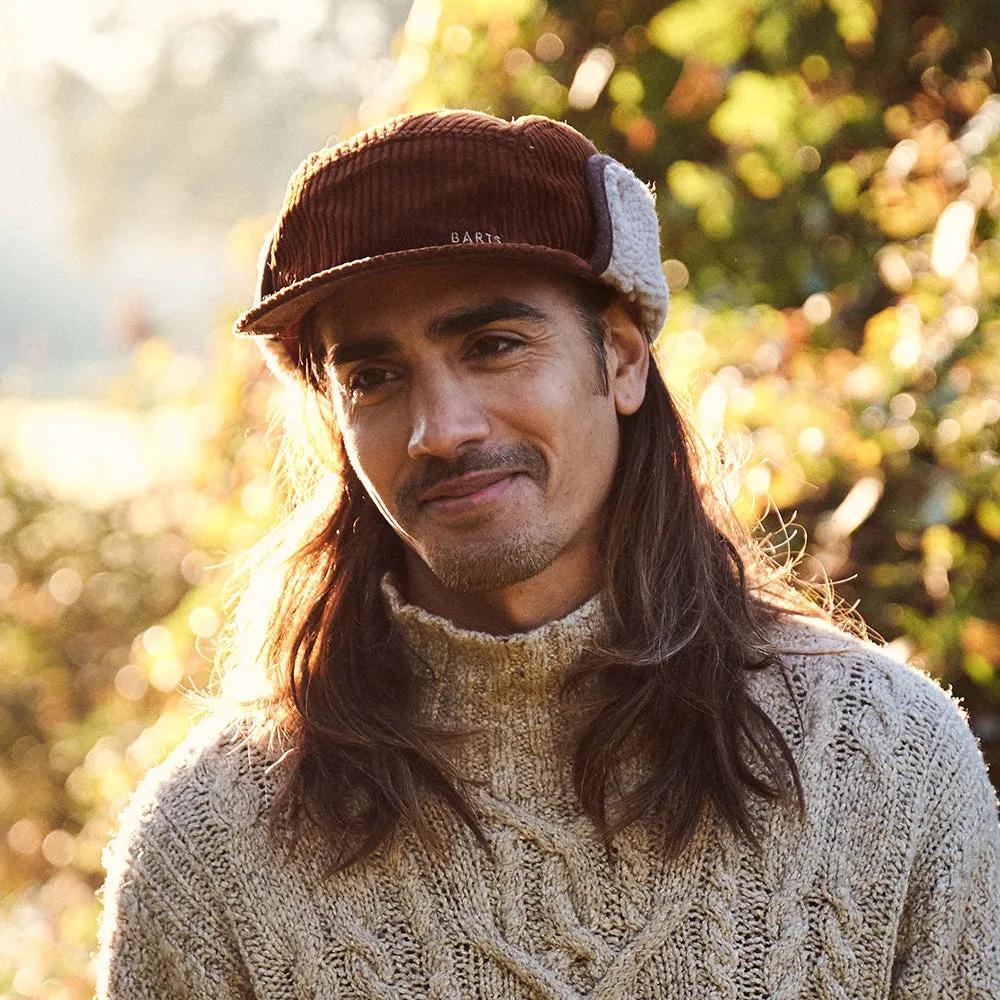 Barts Hats Rayner Corduroy 5 Panel Cap with Earflaps - Rust