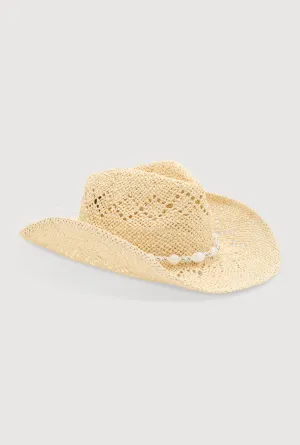 Beaded Trim Straw Cowboy Hat