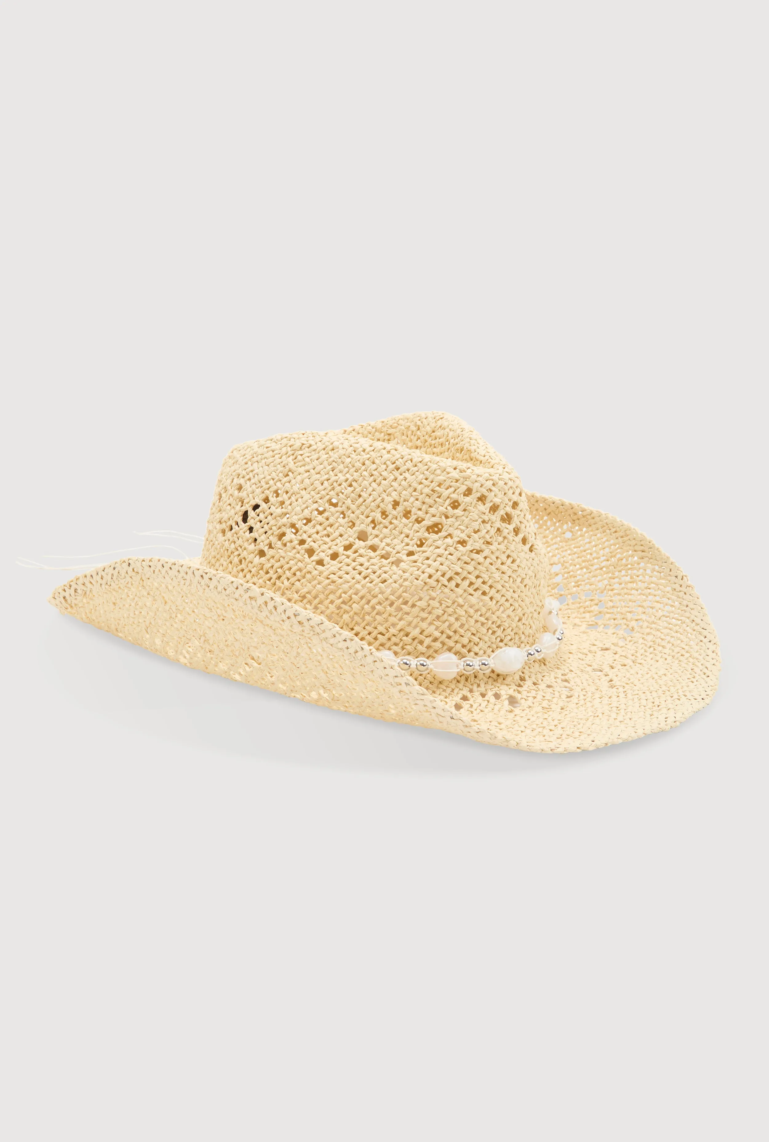 Beaded Trim Straw Cowboy Hat