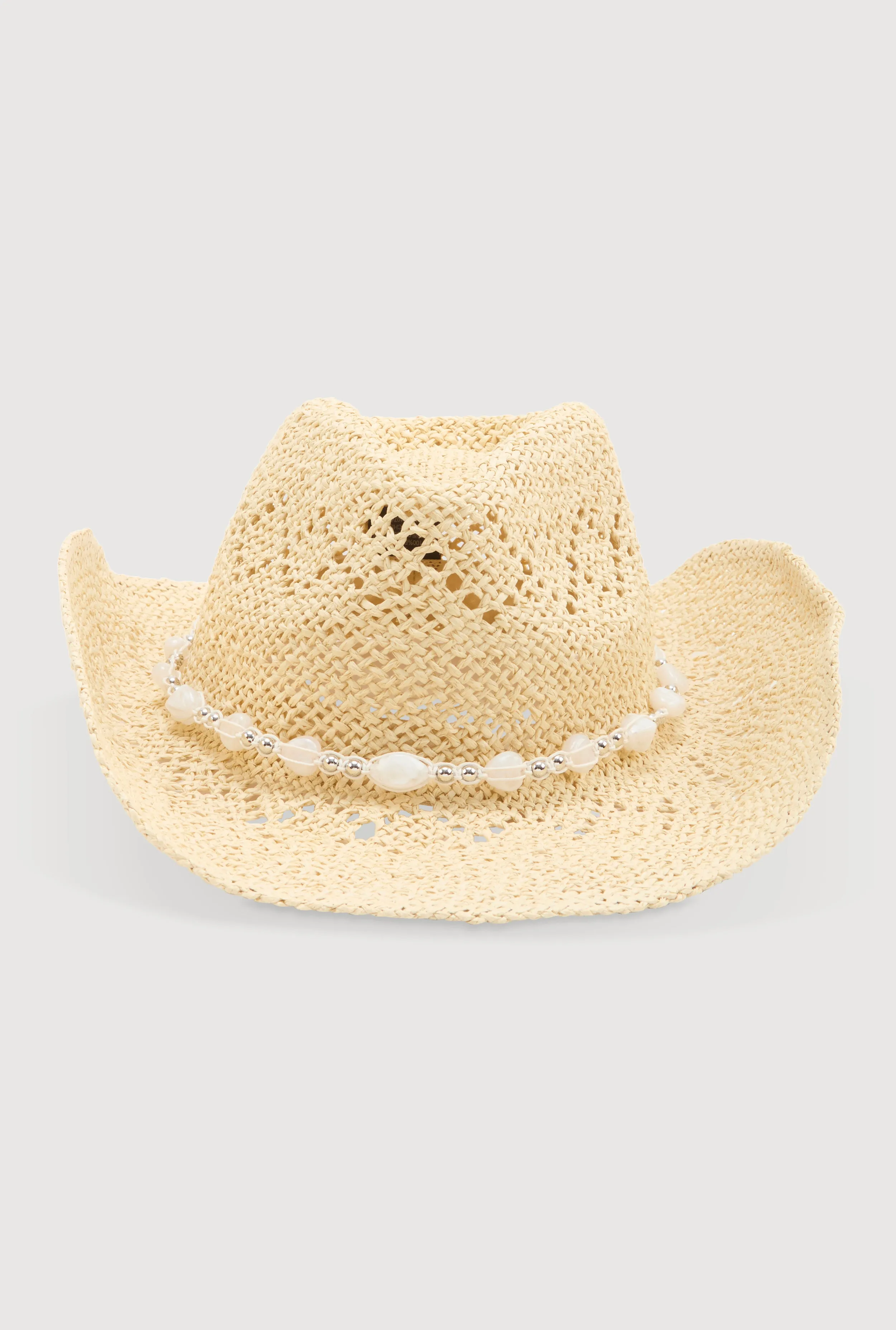 Beaded Trim Straw Cowboy Hat