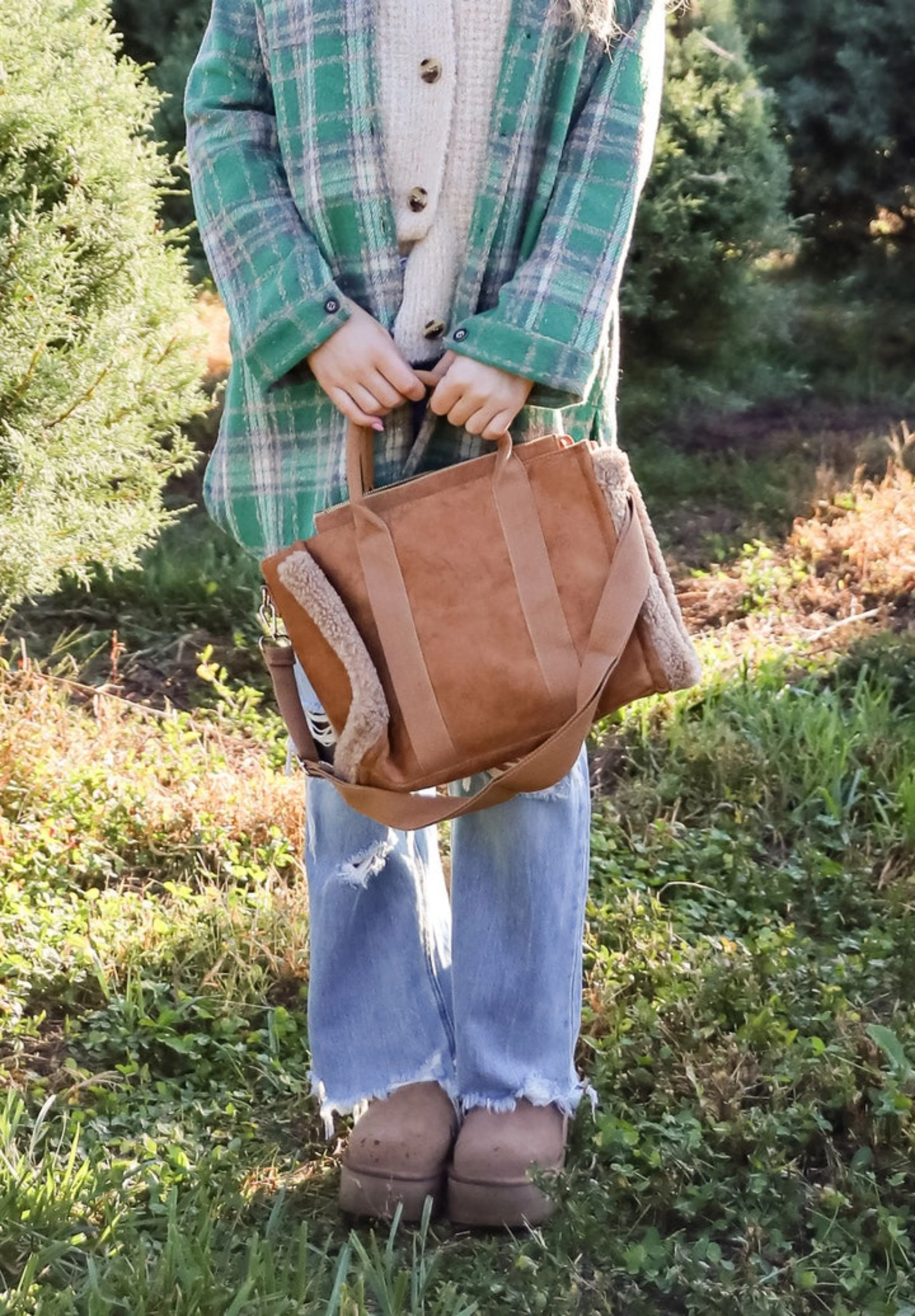 FINAL SALE - Cozy Aesthetic Brown Suede Crossbody Bag