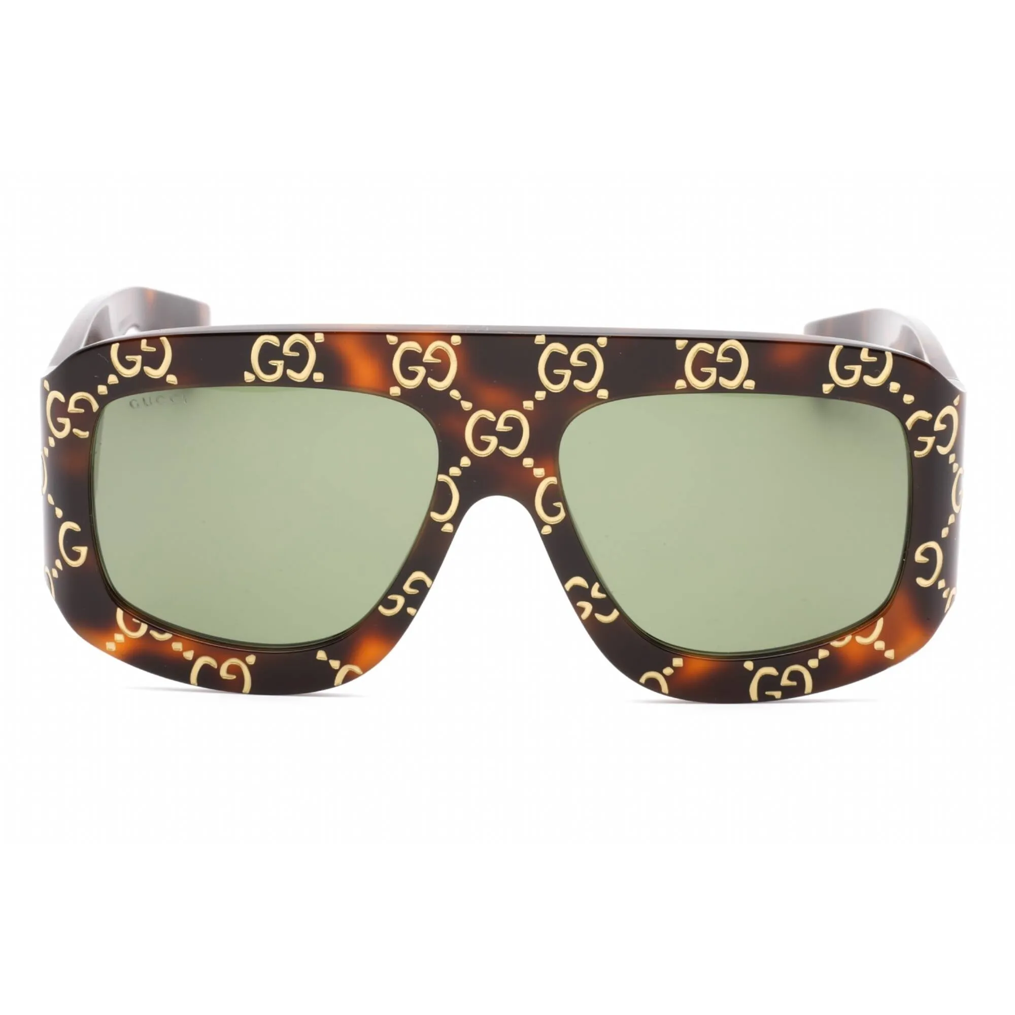 Gucci Men's Sunglasses - Havana Plastic Shield Full Rim Frame Green Lens | GG0983S 002