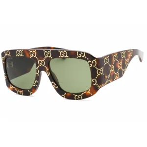 Gucci Men's Sunglasses - Havana Plastic Shield Full Rim Frame Green Lens | GG0983S 002