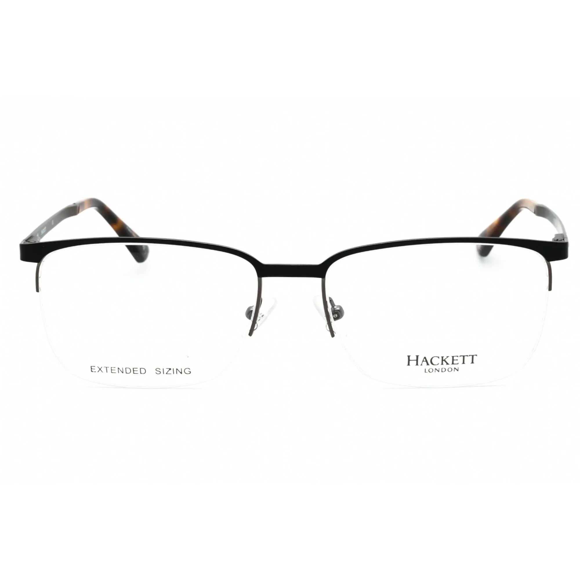 Hackett Men's Eyeglasses - Black Metal Half Rim Rectangular Frame | HEK1241-1 002