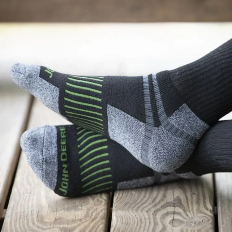 John Deere 5 Pack Crew Work Socks - Black. Grey & White (Assorted)