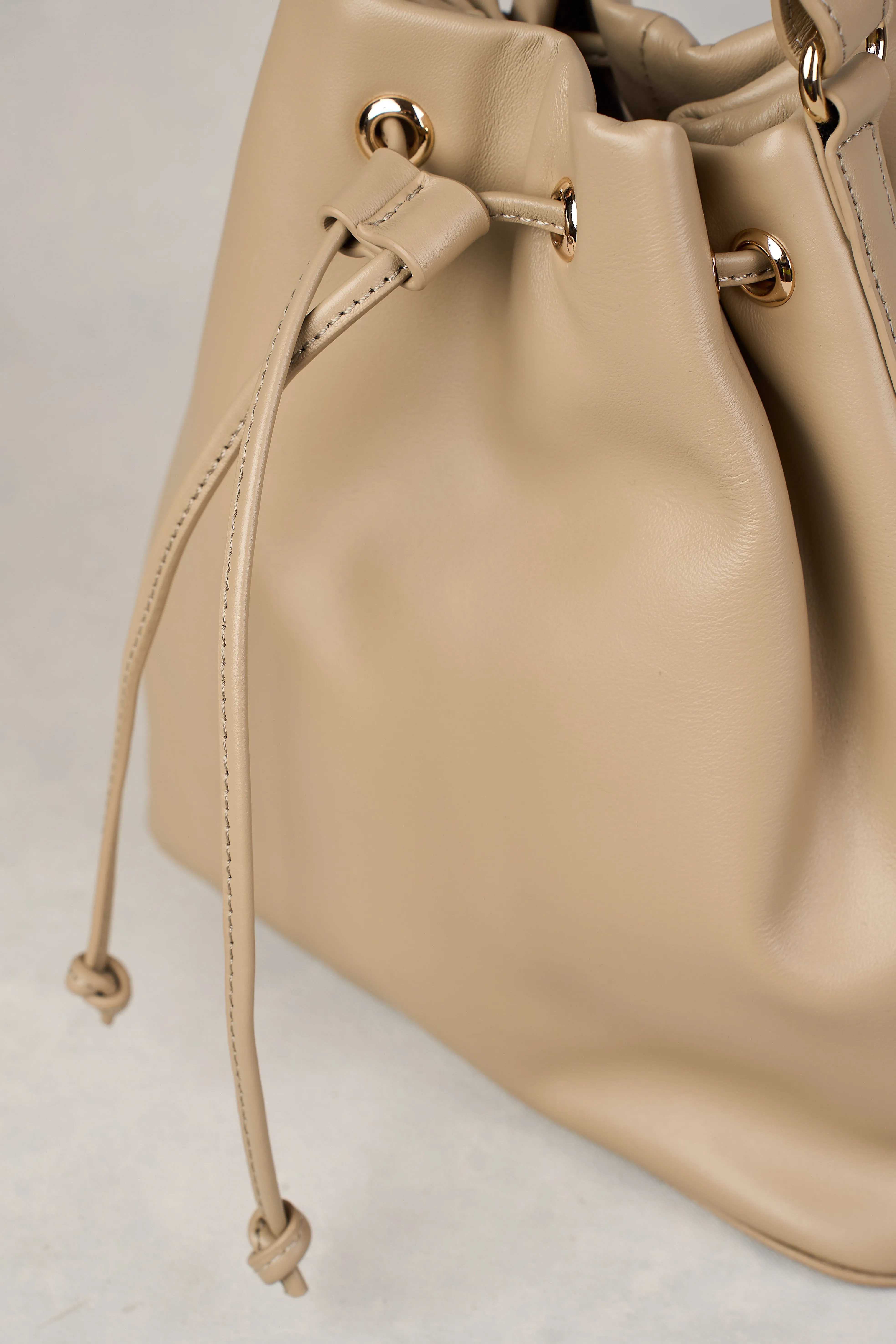 Leila Drawstring Bucket Bag - Stone