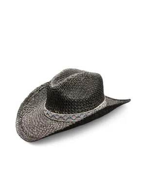 M&F Western Inky Black Straw Hat with Aztec Hat Band 7110777