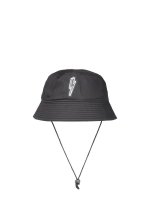 Neil Barrett 3D Thunderbolt Embroidered Drawstring Bucket Hat