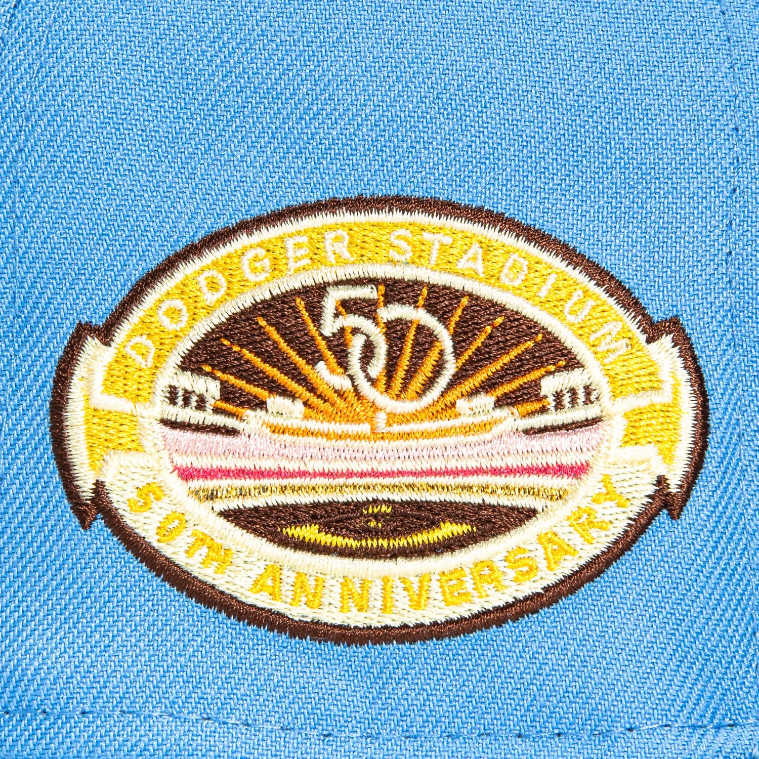 New Era 59Fifty Los Angeles Dodgers 50th Anniversary Patch Hat - Light Blue. Brown. Gold