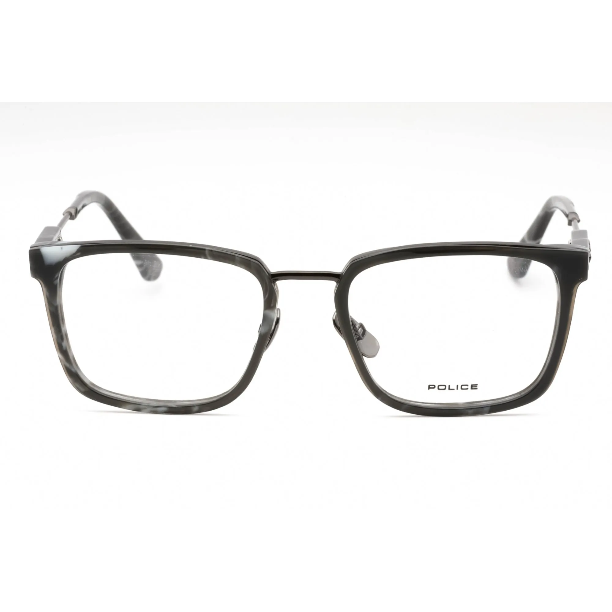 Police Men's Eyeglasses - Grey Tortoise Metal Rectangular Full Rim Frame | VPLF09 0568