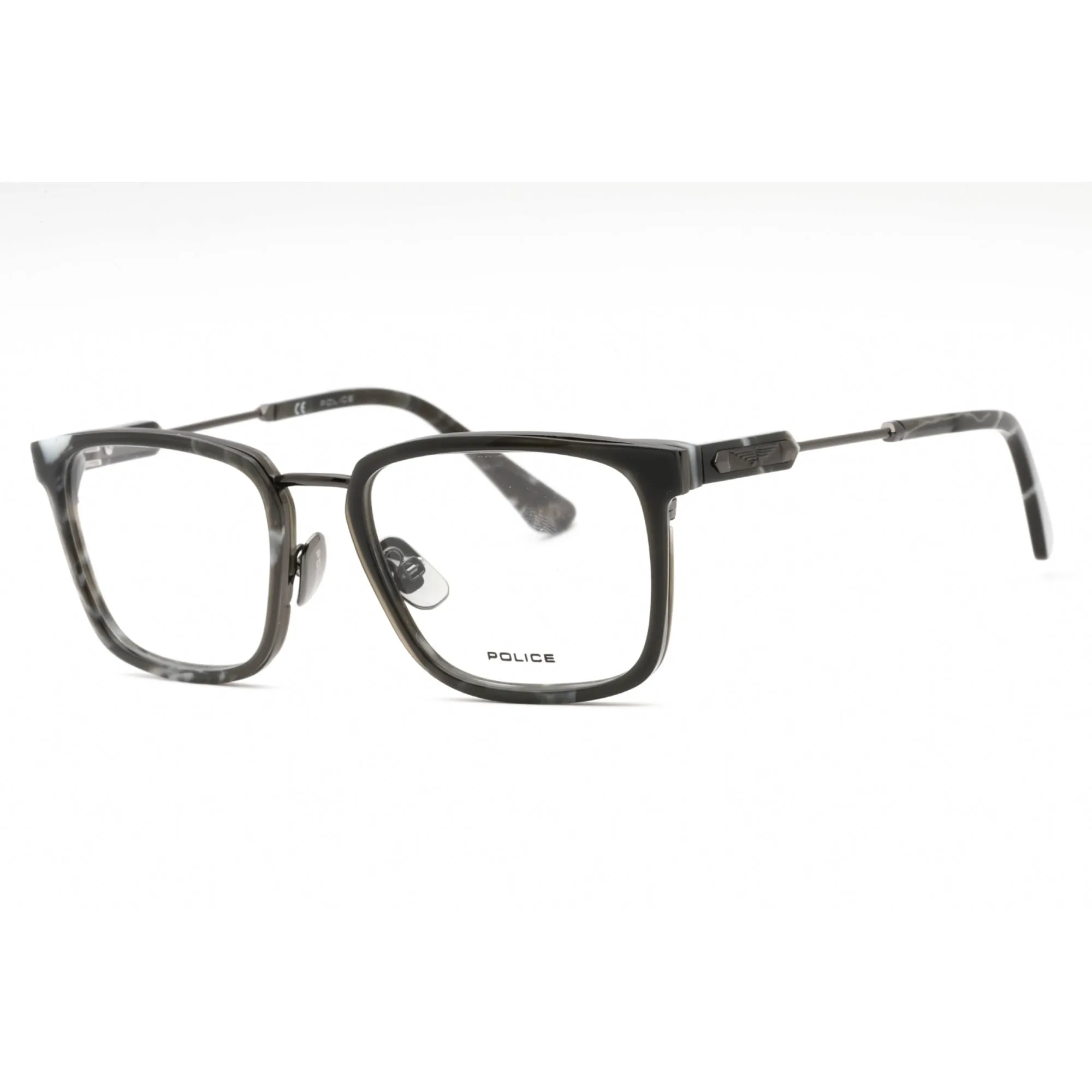 Police Men's Eyeglasses - Grey Tortoise Metal Rectangular Full Rim Frame | VPLF09 0568