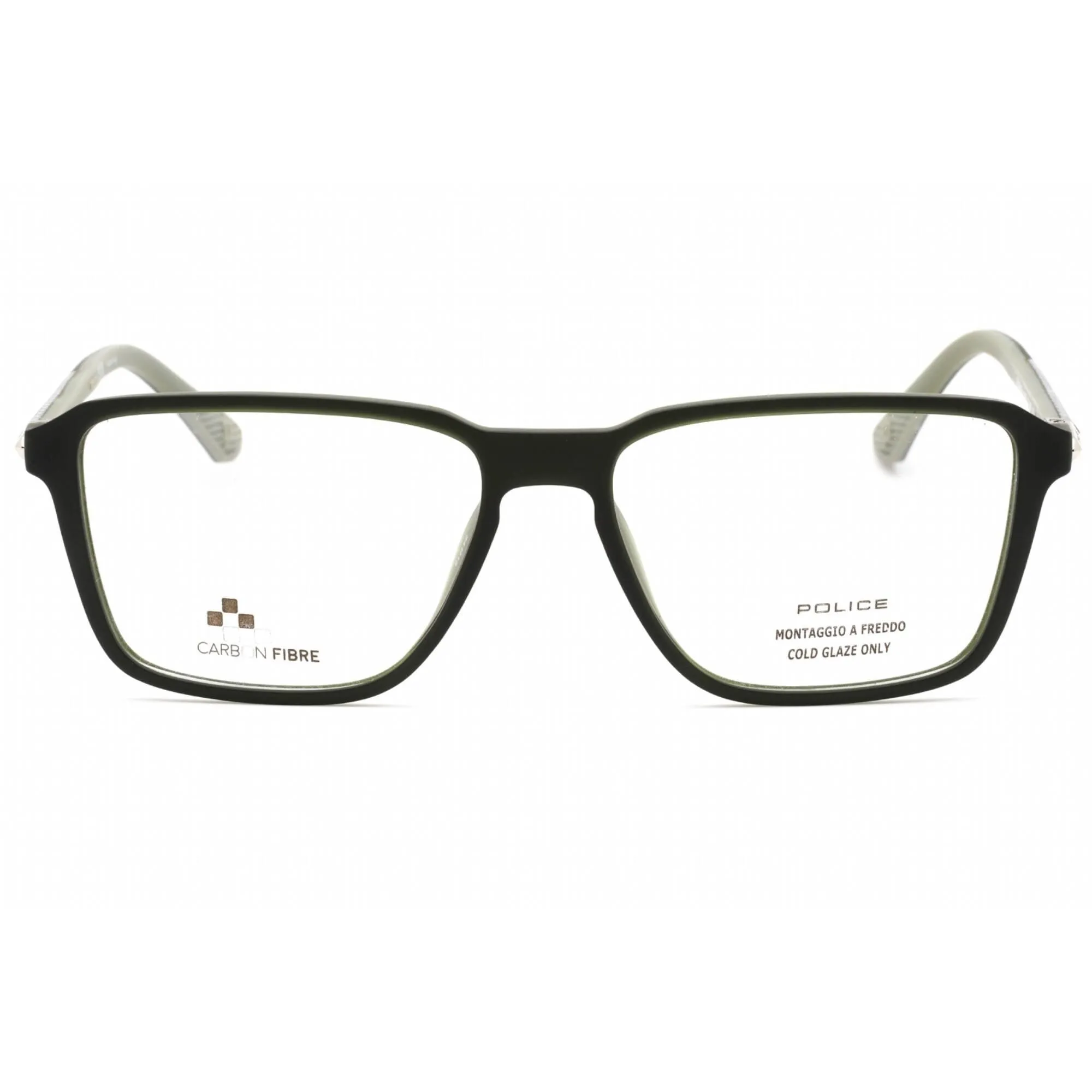 Police Men's Eyeglasses - Semi Matte Dark Green Full Rim Square Frame | VPLF05M 0B81