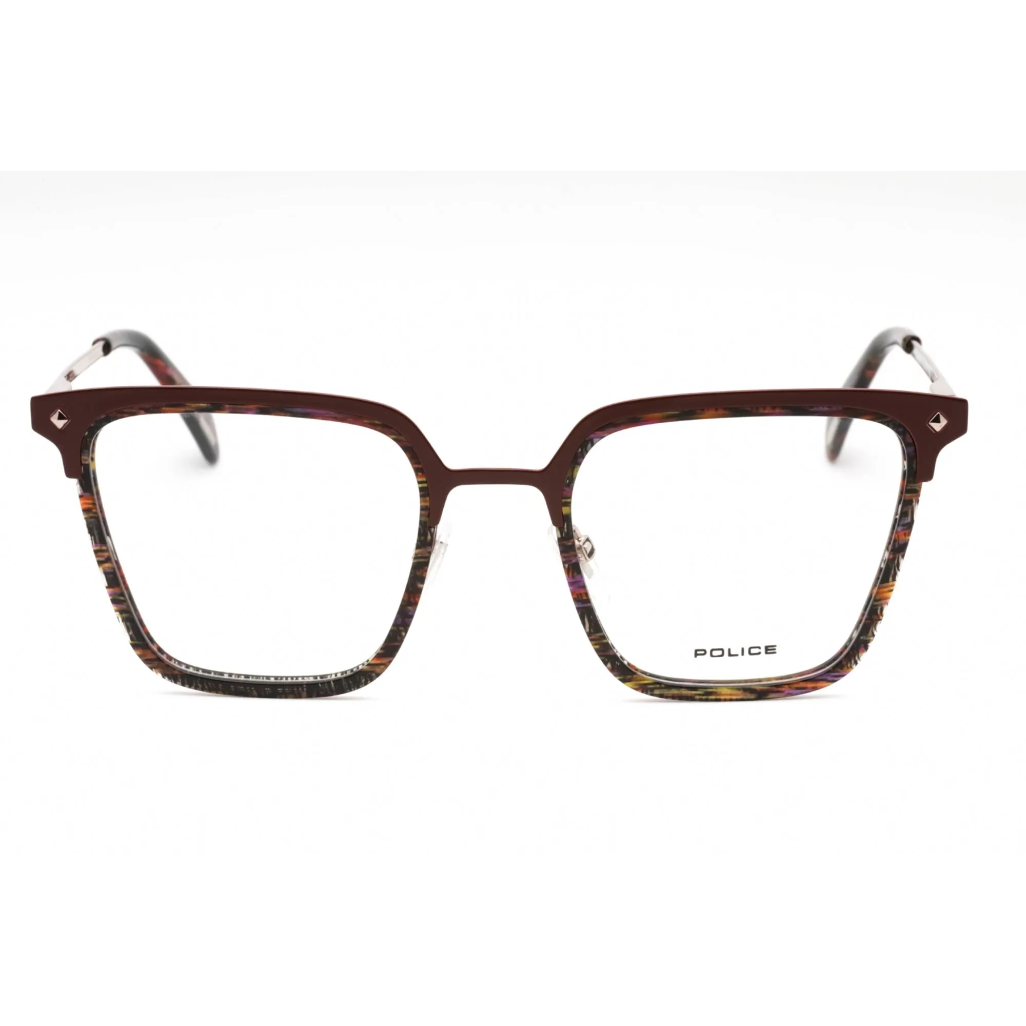 Police Men's Eyeglasses - Striped Brown Plastic Cat Eye Full Rim Frame | VPLG25 0K99