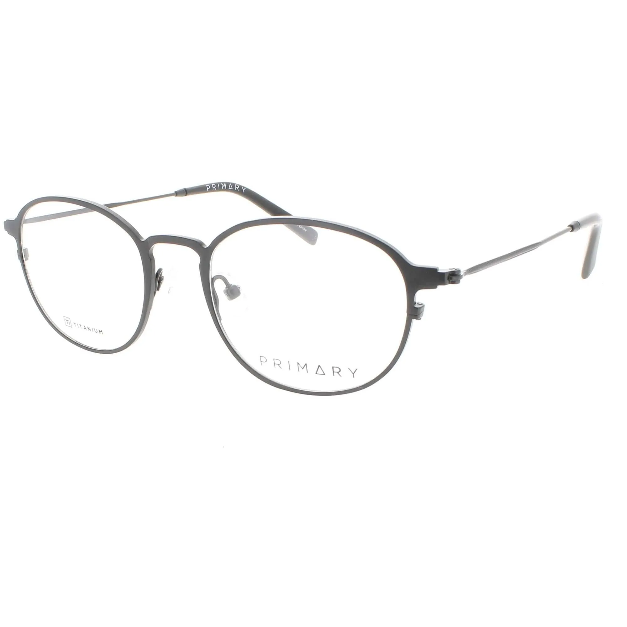 Primary Men's Eyeglasses - Demo Lens Titanium Oval Shape Full Rim Frame | Pt110 Black