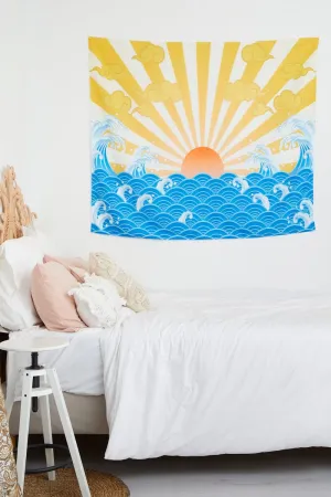 Print Sun And Ocean Retro Wall Hanging Tapestry