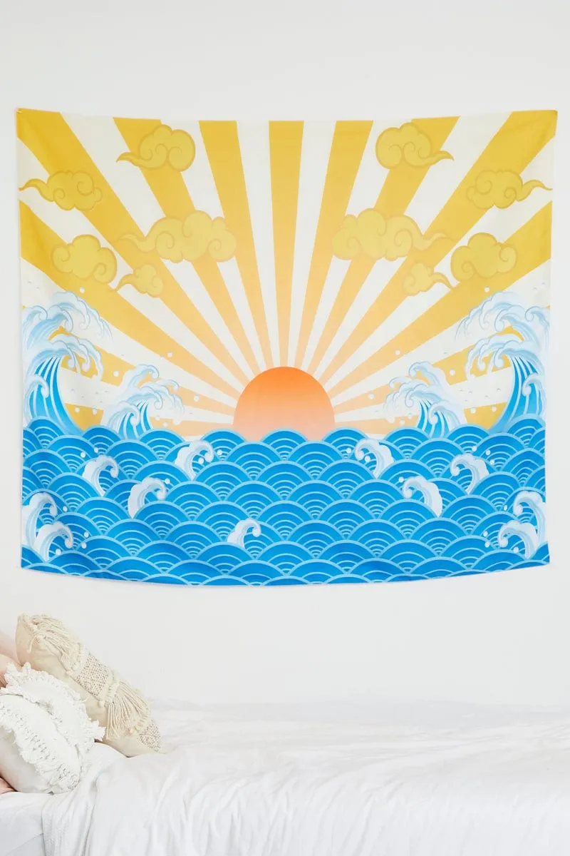 Print Sun And Ocean Retro Wall Hanging Tapestry