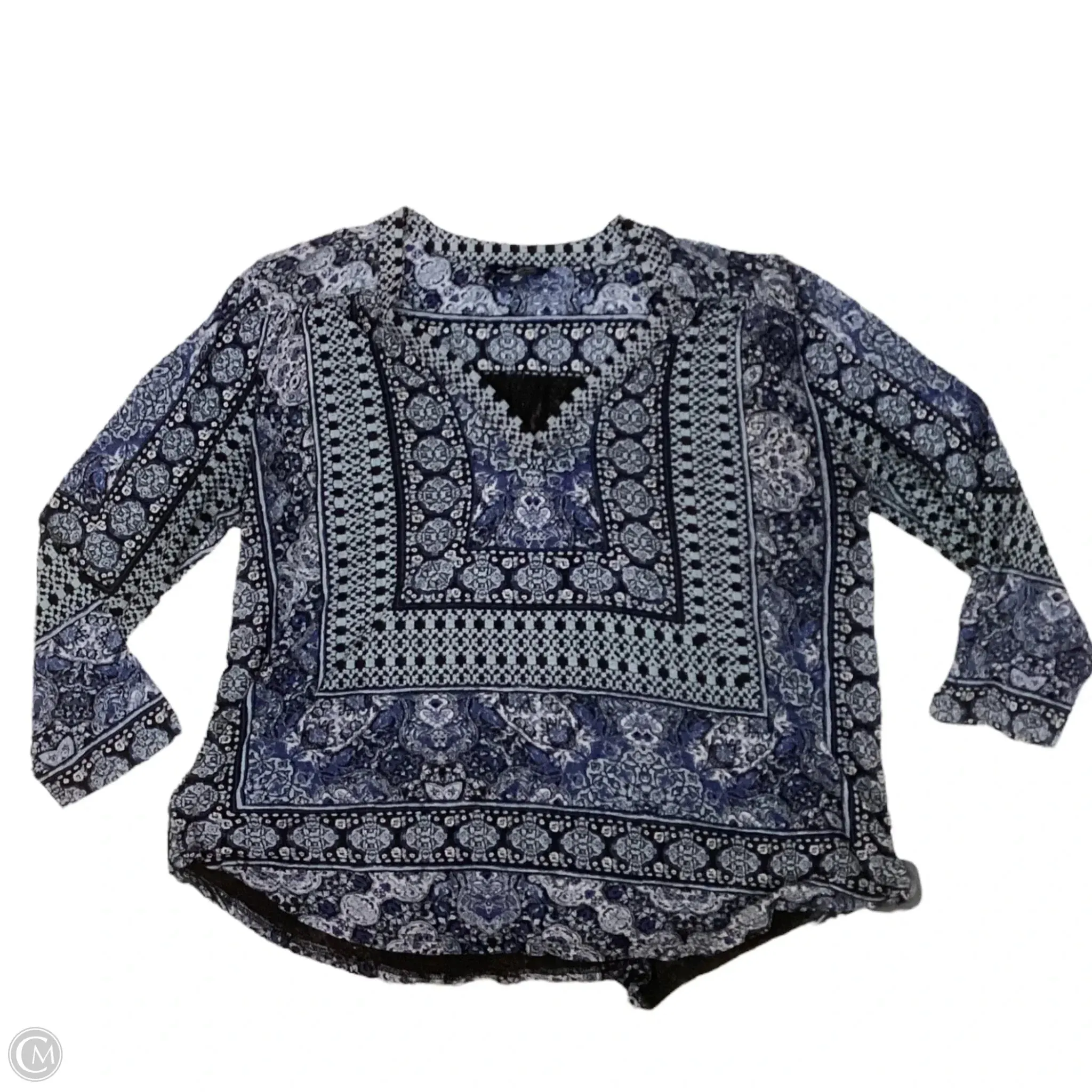 Top Long Sleeve By Lucky Brand In Black & Blue, Size: Xl