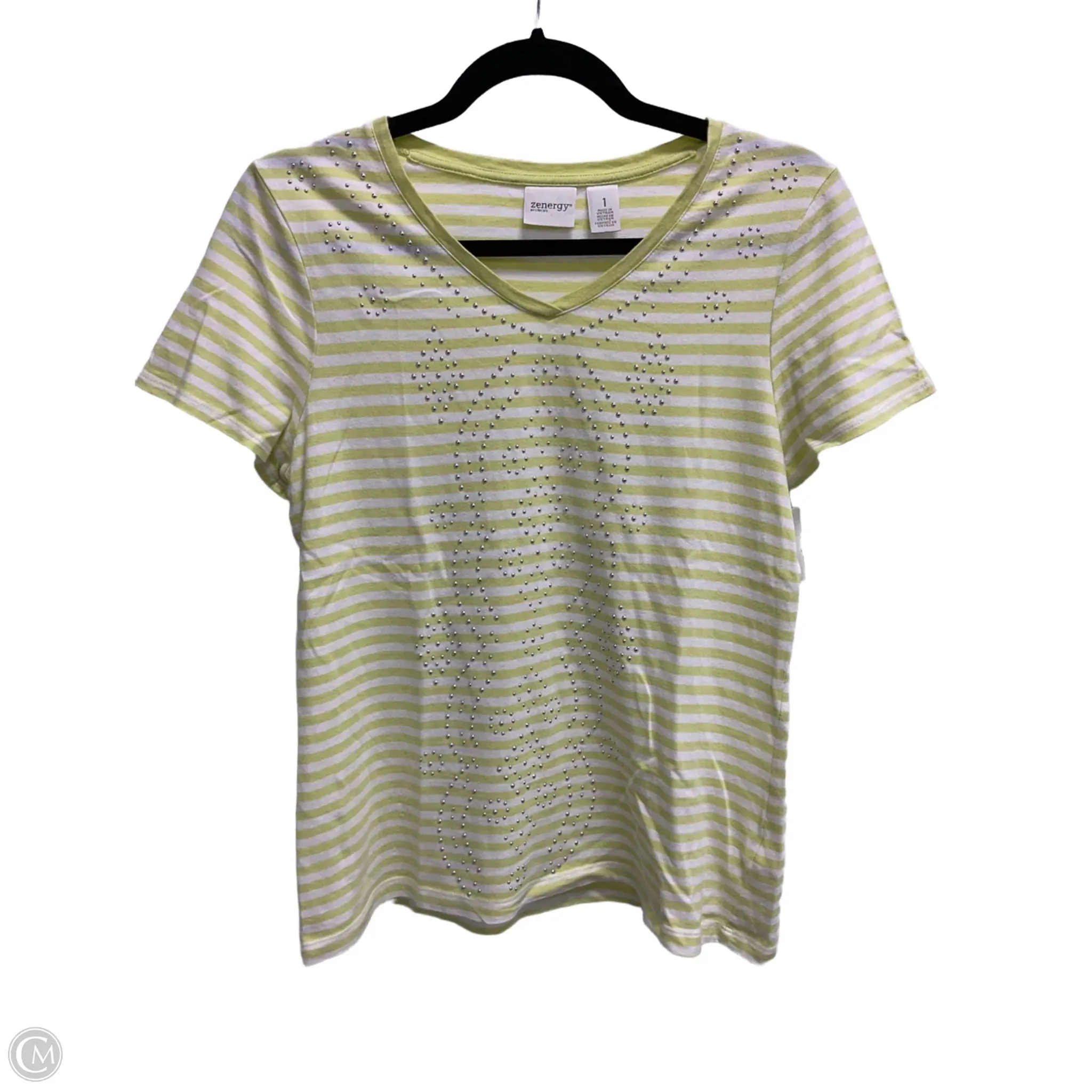 Top Short Sleeve By Chicos In Striped Pattern, Size: M