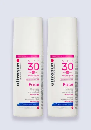 Ultrasun Face Anti-Ageing Formula Sun Protection SPF 30 50ml - 2 Pack Saver
