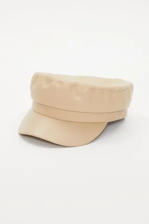 White Faux Leather Baker Boy Hat