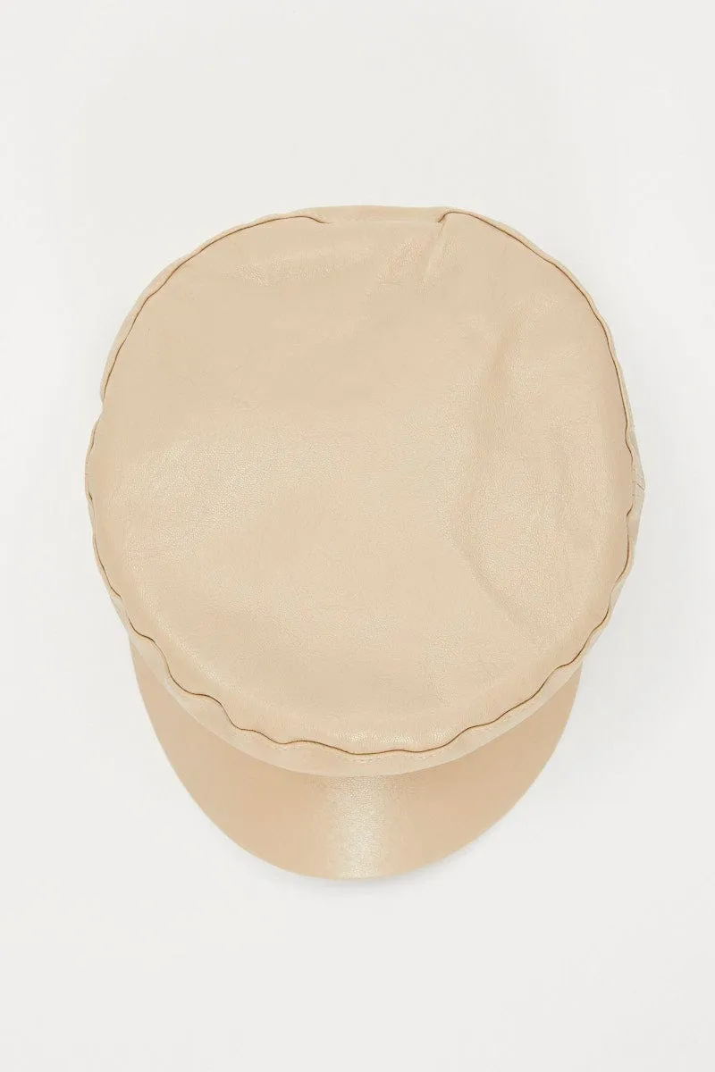White Faux Leather Baker Boy Hat